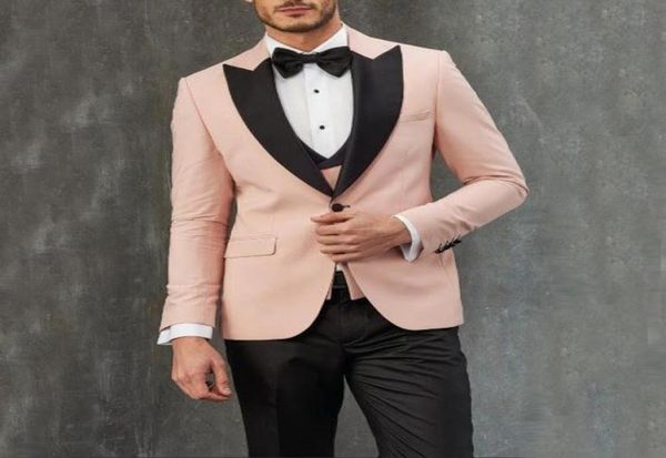 brand new groomsmen peachblack groom tuxedos peak satin lapel men suits wedding man bridegroom jacket pants vest tie1400836, Black;gray